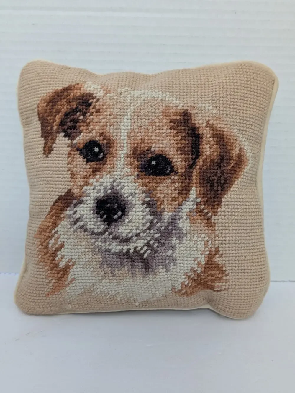 Jack Russell Terrier Needlepoint Mini Pillow - Handmade Artisan Accent